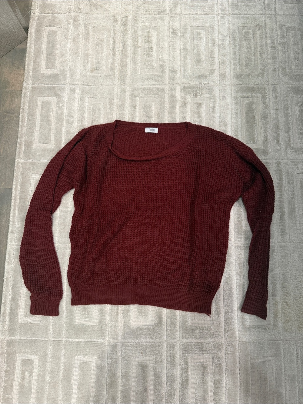 Tobi Wine Red Waffle Knit Crewneck Sweater